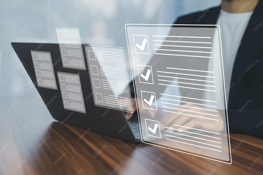 Premium Photo | Document checklist concept businessman using computer ...